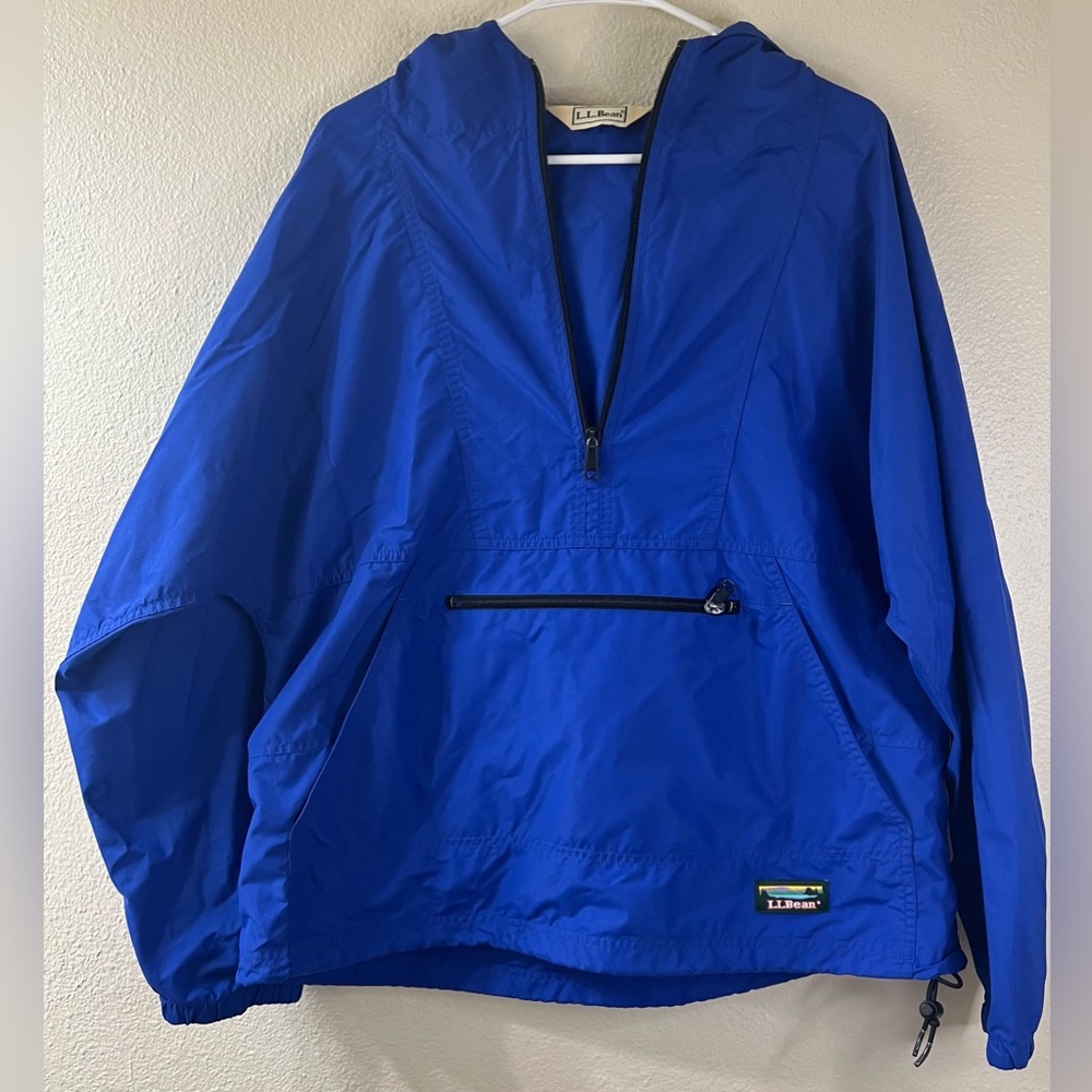 LL Bean Vintage Anorak Nylon Pullover Hooded Jacket Royal Blue Size M